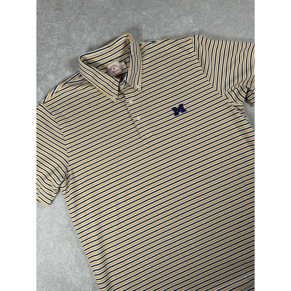 Michigan Wolverines Brooks Brothers Mens XXL Stripe‎ Polo Shirt Blue & Yellow